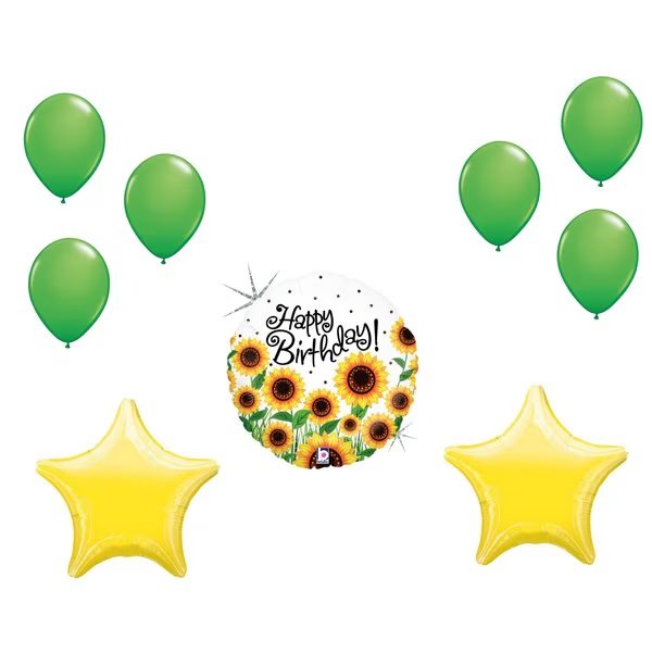 Birthday Theme Balloon Set, 18 inch SUNNY SUNFLOWERS BIRTHDAY, Star Foil and 6x pcs latex, Loonballoon, Mfr#: 86682-B-U